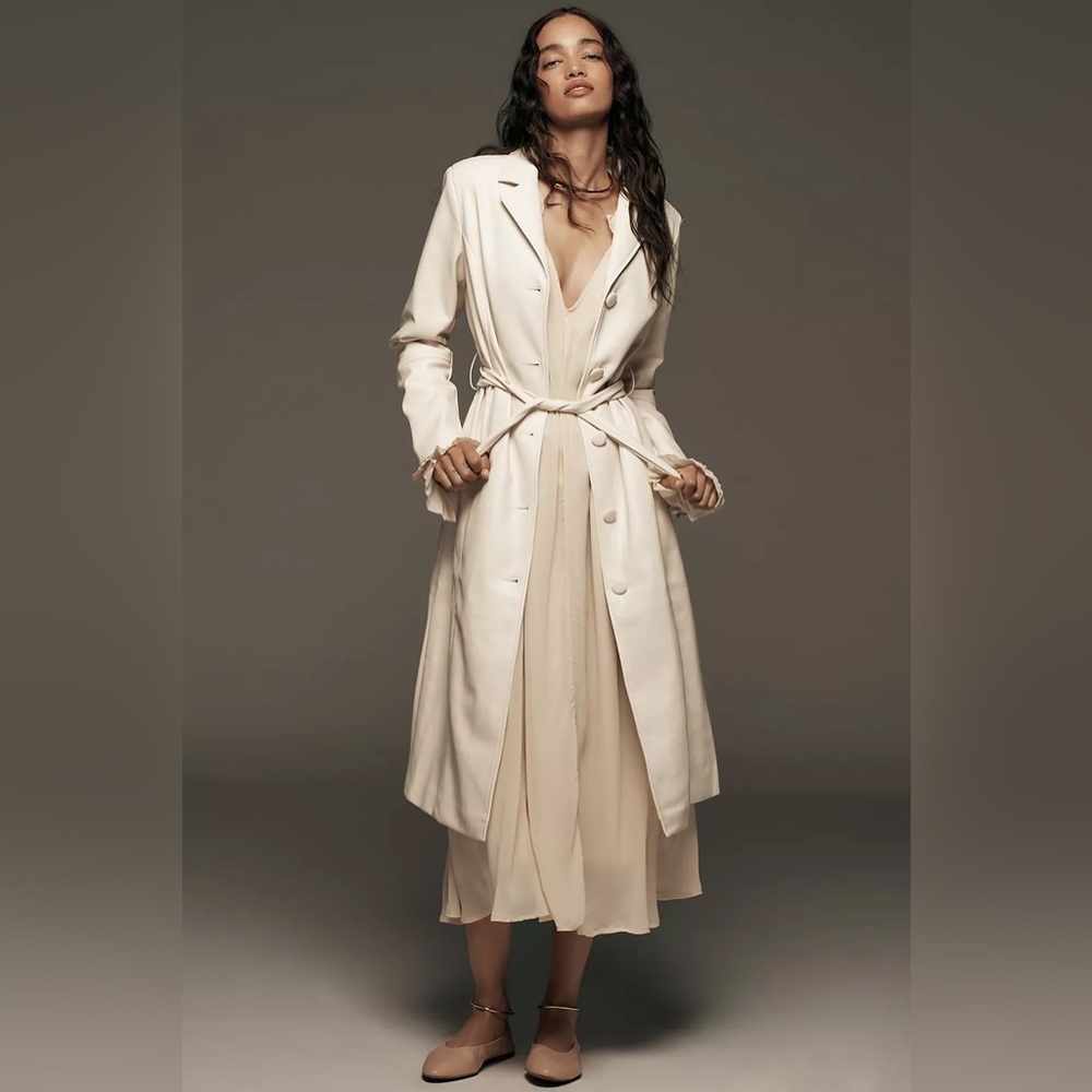 NWT! Anthropologie Ivory Avec Les Filles Faux Leather Belted Long Coat 🪑